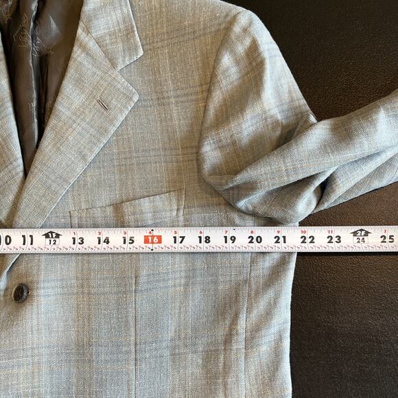 Brioni Sport Coat Nomentano Wool Silk Blue Tan Check EU 50R US 40R Blazer Jacket - Picture 13 of 16